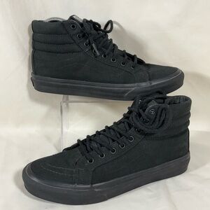Vans Off The Wall High Top Skate Shoe All Black Canvas Unisex M's 7/W's 8.5
